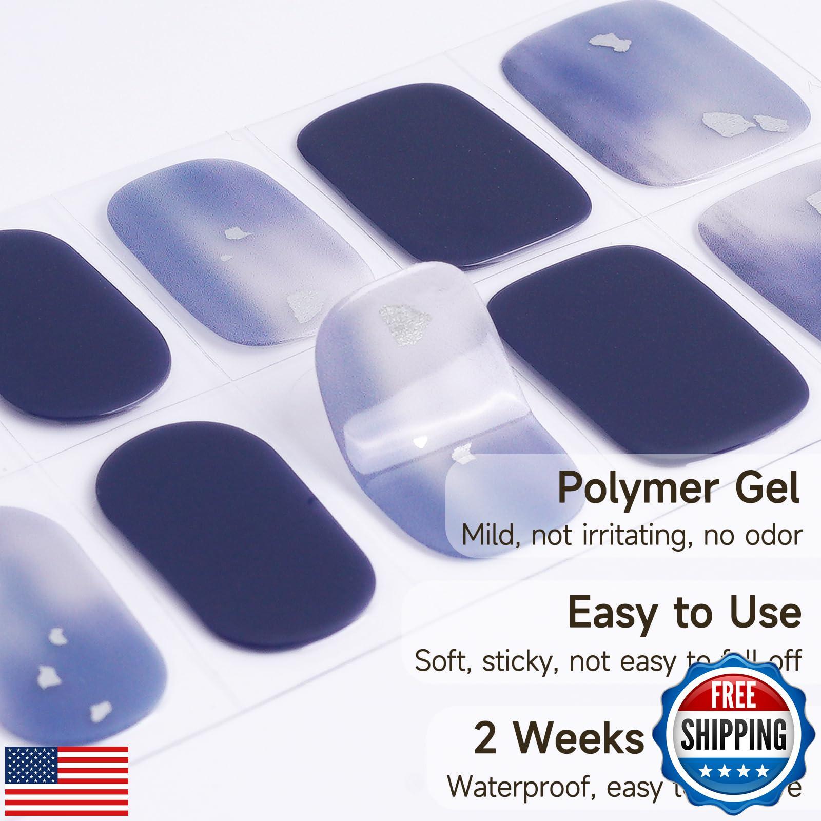 DUKASOU Semi Cured Gel Nail Strips | 28 pcs Gel Nails Strips Work with Any UV