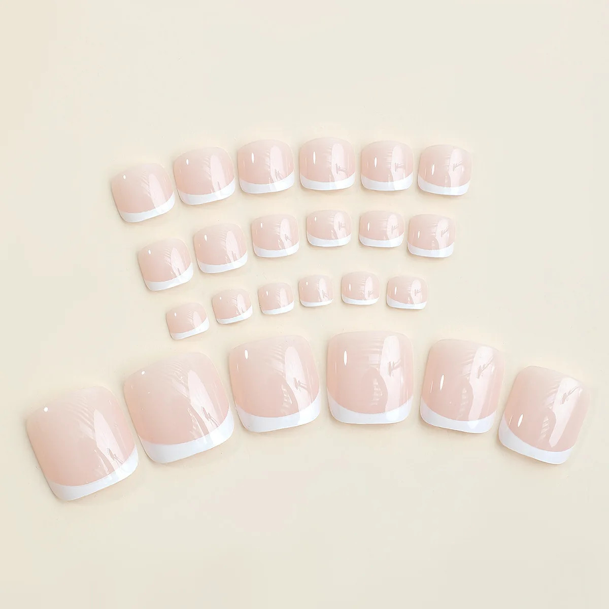 French White Edge False Toe Nails Simple Wearable Removable Press On Toenails 24