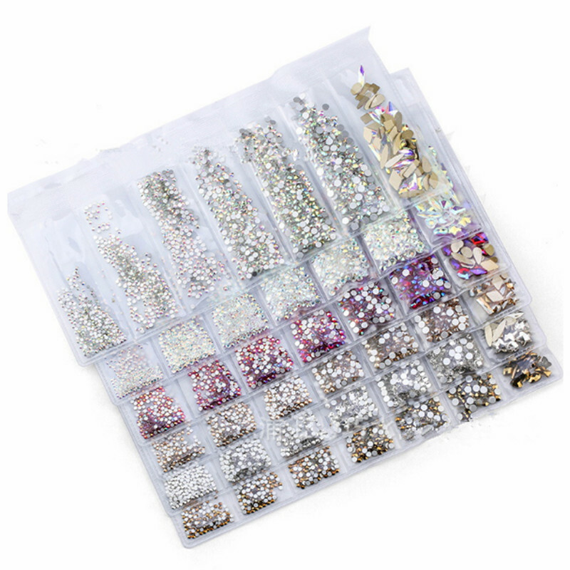1788pcs Mixed Size 3D Nail Art Rhinestones Flatback Crystal AB Gems Glass Stones