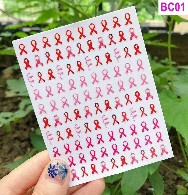 PINK Nail Art Stickers Water Decals Transfers Fight Cancer Ribbon ns2