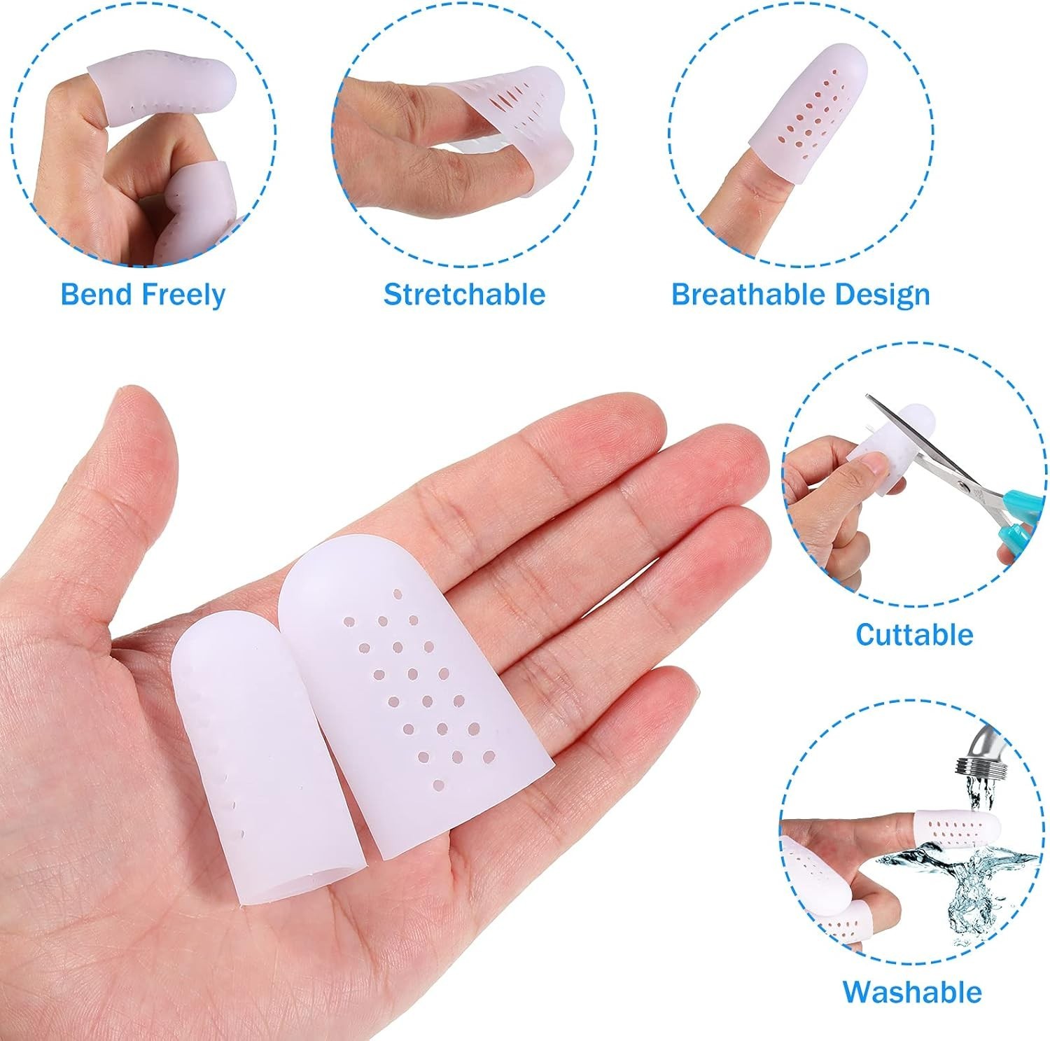 20 Pieces Silicone Finger Cots Protectors Caps with Holes for Wound, Breathab…