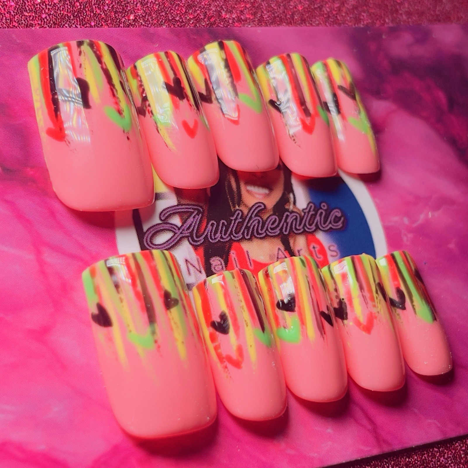 Authentic Nail Arts Square Press-On Nails Juneteenth Glossy Acrylic Full Cover