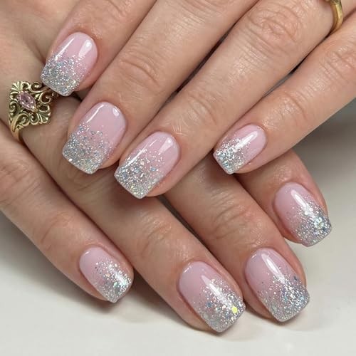 16 Sizes Shining Design Short Square Press on Nails – Soft Gel Fake Nails