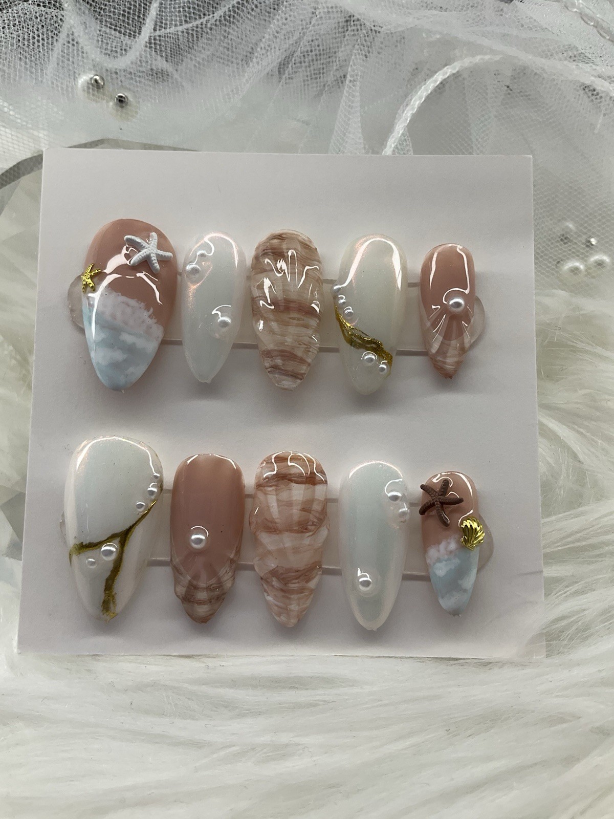 Handmade Gel Nail Press On Almond Shape 10 pieces