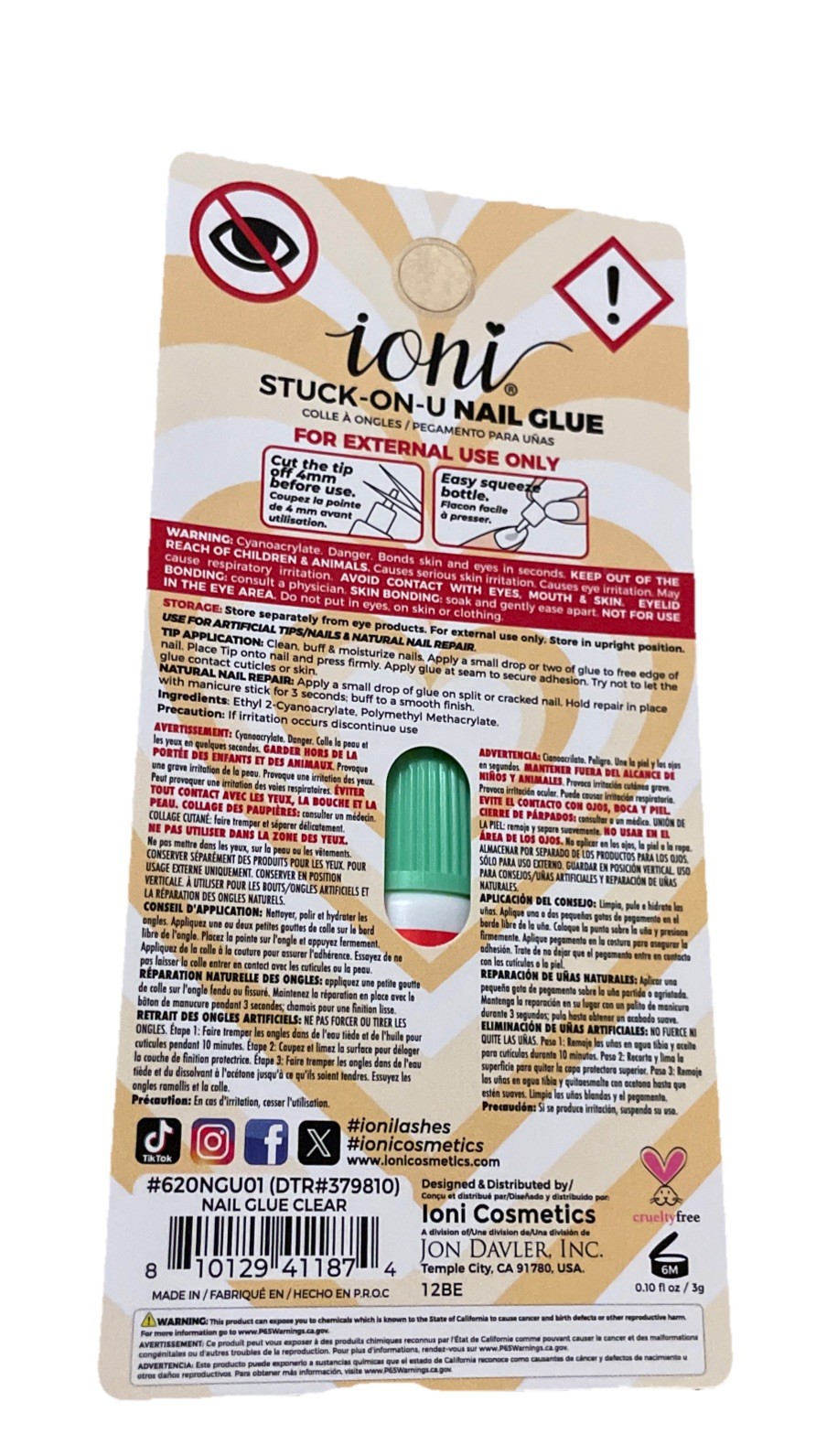 Ioni Stuck-On-U Nail Glue~ Clear ~Ultra Hold~Quick Dry ~New