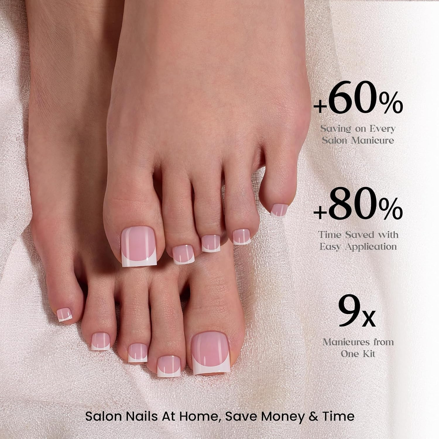 X Press French Tip Toenails – Charm French | Glossy Pink Short Square Press on T