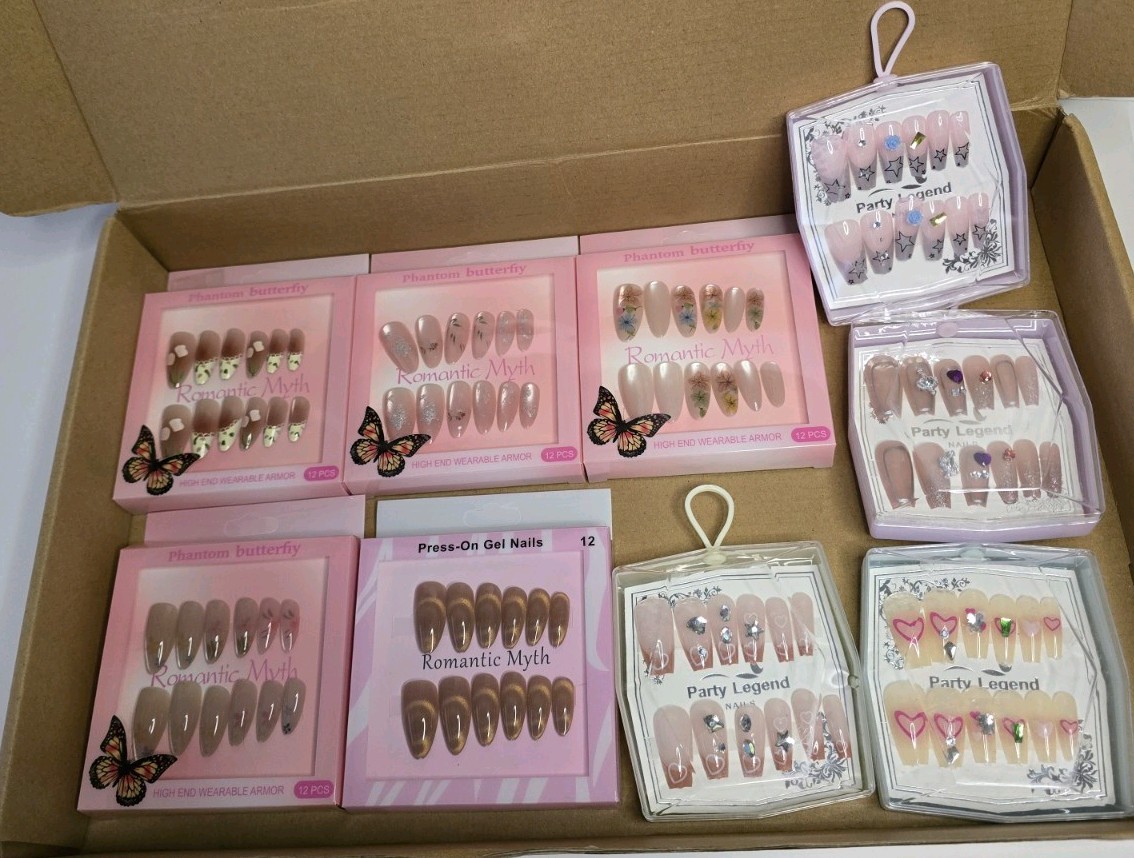 Luxury Press On Nails, Bundle Mixed Lot, Size Medium, NEW, 9 Pack, Set Of 10