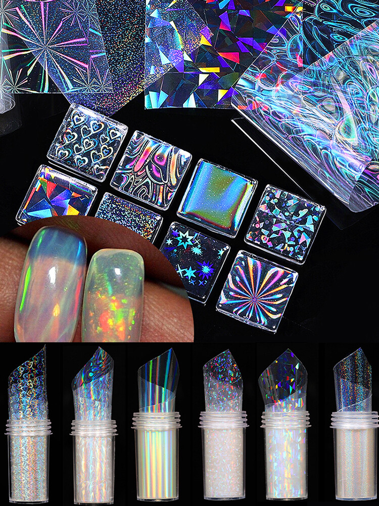 1 Rolls Holographic Nail Foil Punk Geometric Nail Art Transfer Stickers Glitter