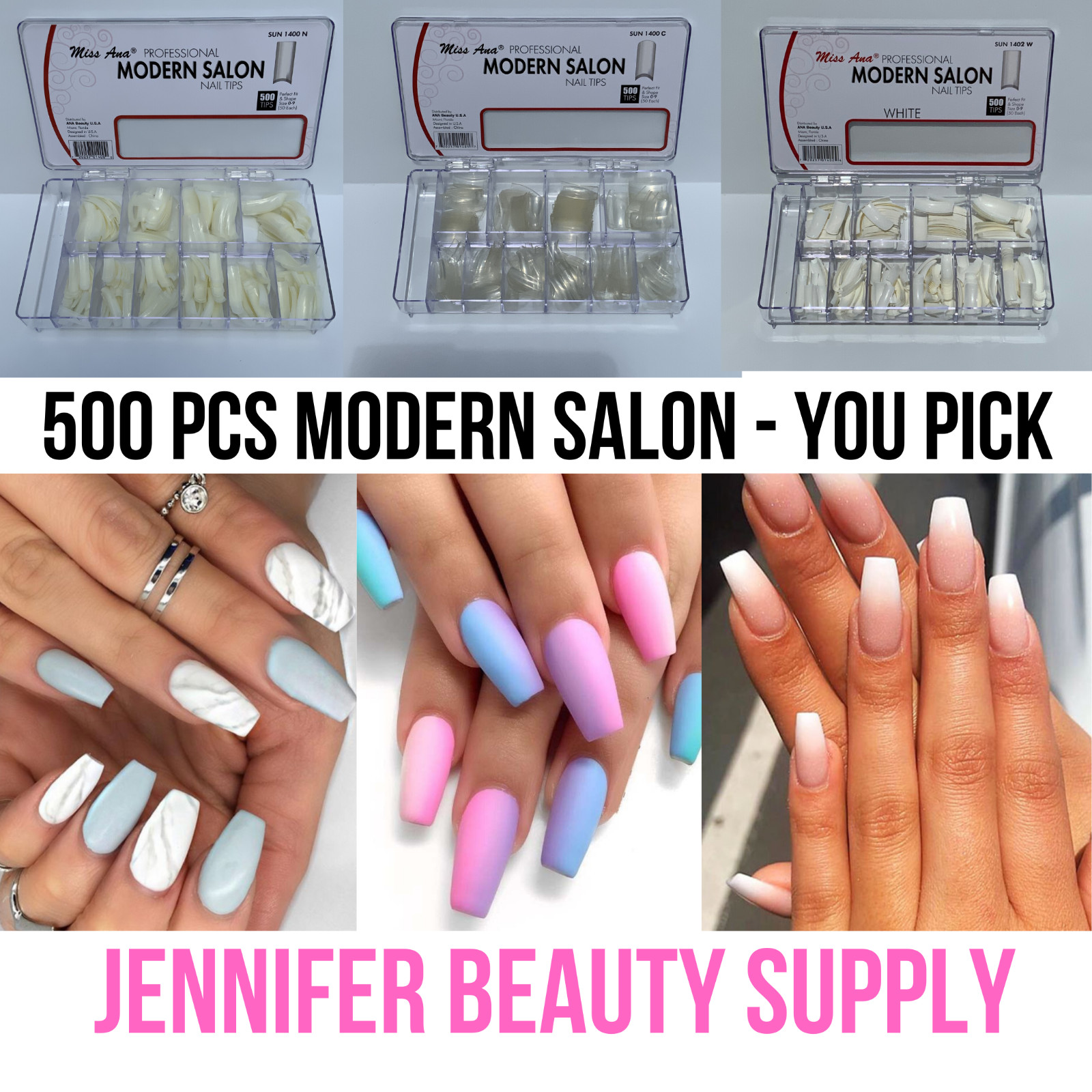 500-1000 PCS COFFIN NAIL TIPS LONG SQUARE FRENCH FAKE FALSE NAILS TRANSPARENT US
