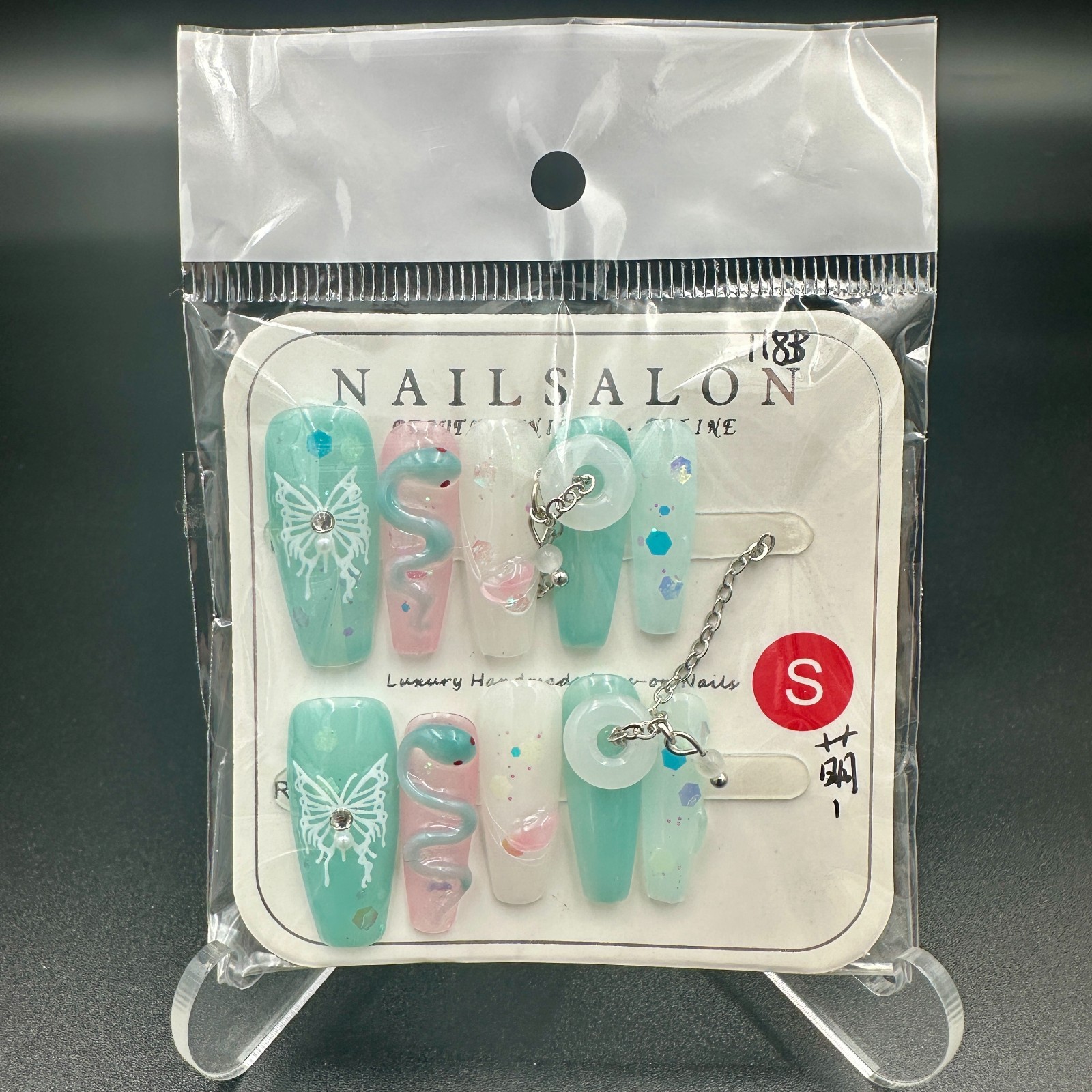 Lot of 7 Packs Press On Nails Size S Rhinestone 3D Bling False Nail Art Set