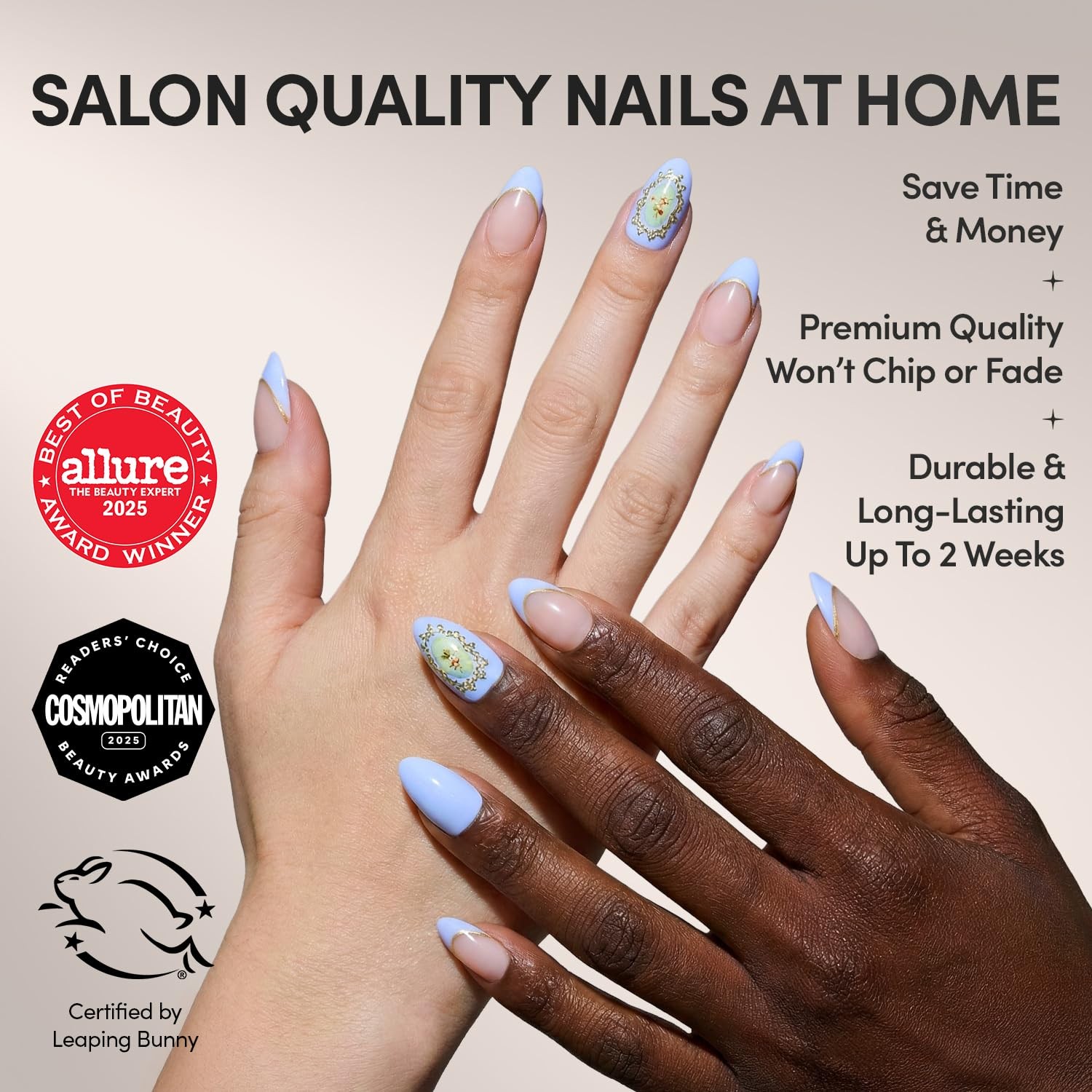 Glamnetic Short Almond Press-On Nails – Angel In Blue