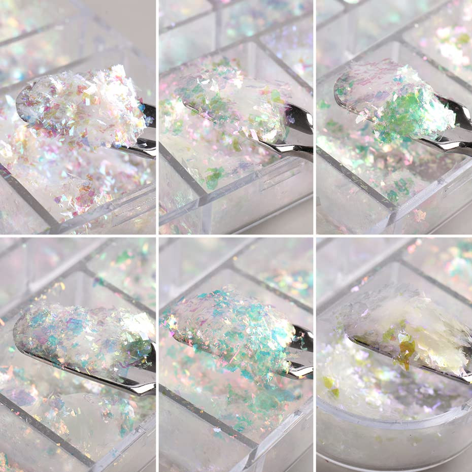 Holographic Nail Art Glitter Iridescent Flakes 12 Grids Mermaid Bright Colorful