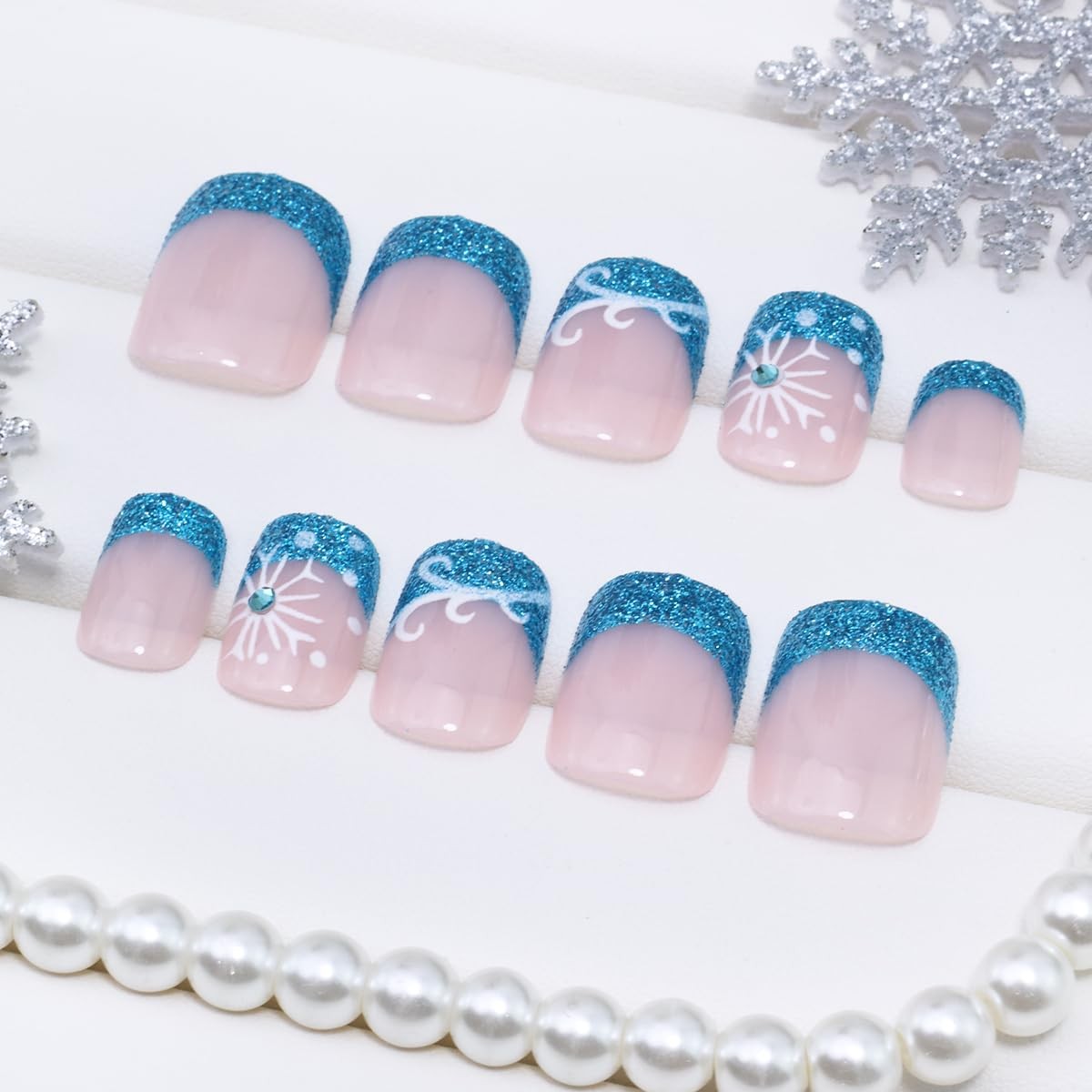 24Pcs Christmas Press on Nails Short Square BMKKOT Winter Fake Multicolor
