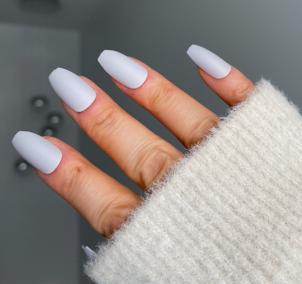 Matte Light Grey Coffin Press On Nails – 24pcs – 100 Sets – Inventory Clear Out