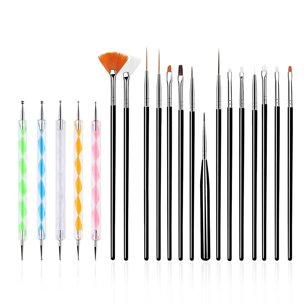 Professional 20PCS Nail Art Brush Set with Dotting Pens for Stunning Designs
