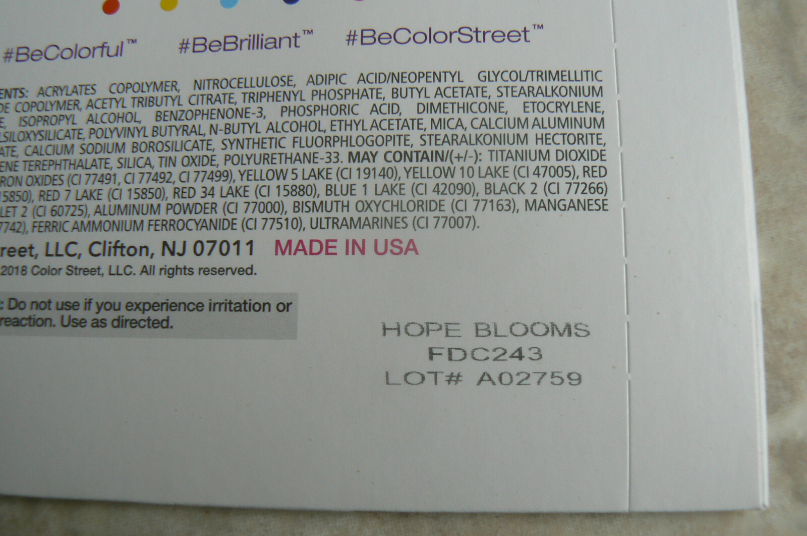 NEW Color Street HOPE BLOOMS,pink, ribbons 100% Real Nail Polish Strips 16 pcs