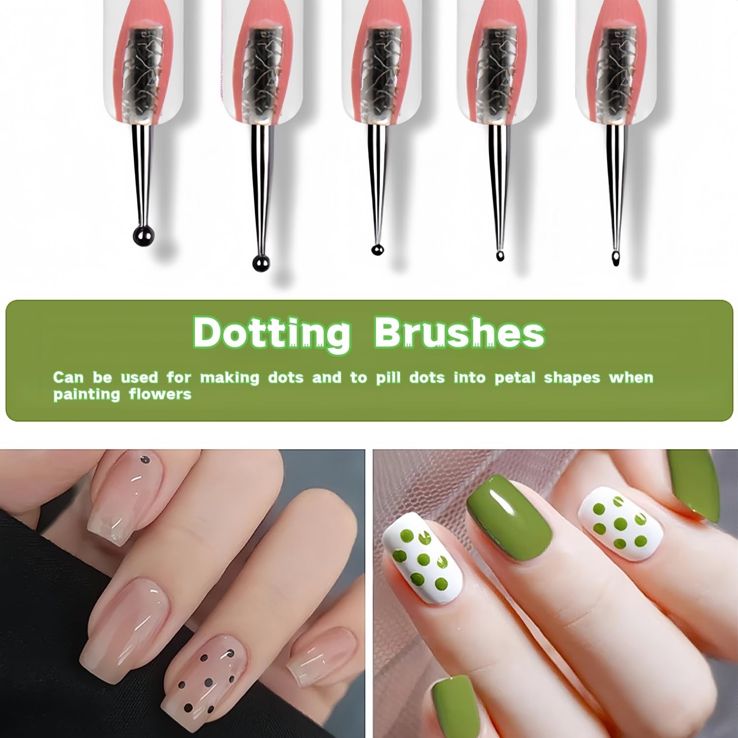 5PCS Dual-Ended Nail Art Dotting Tools – Silicone Sculpting Pens & Ball pink
