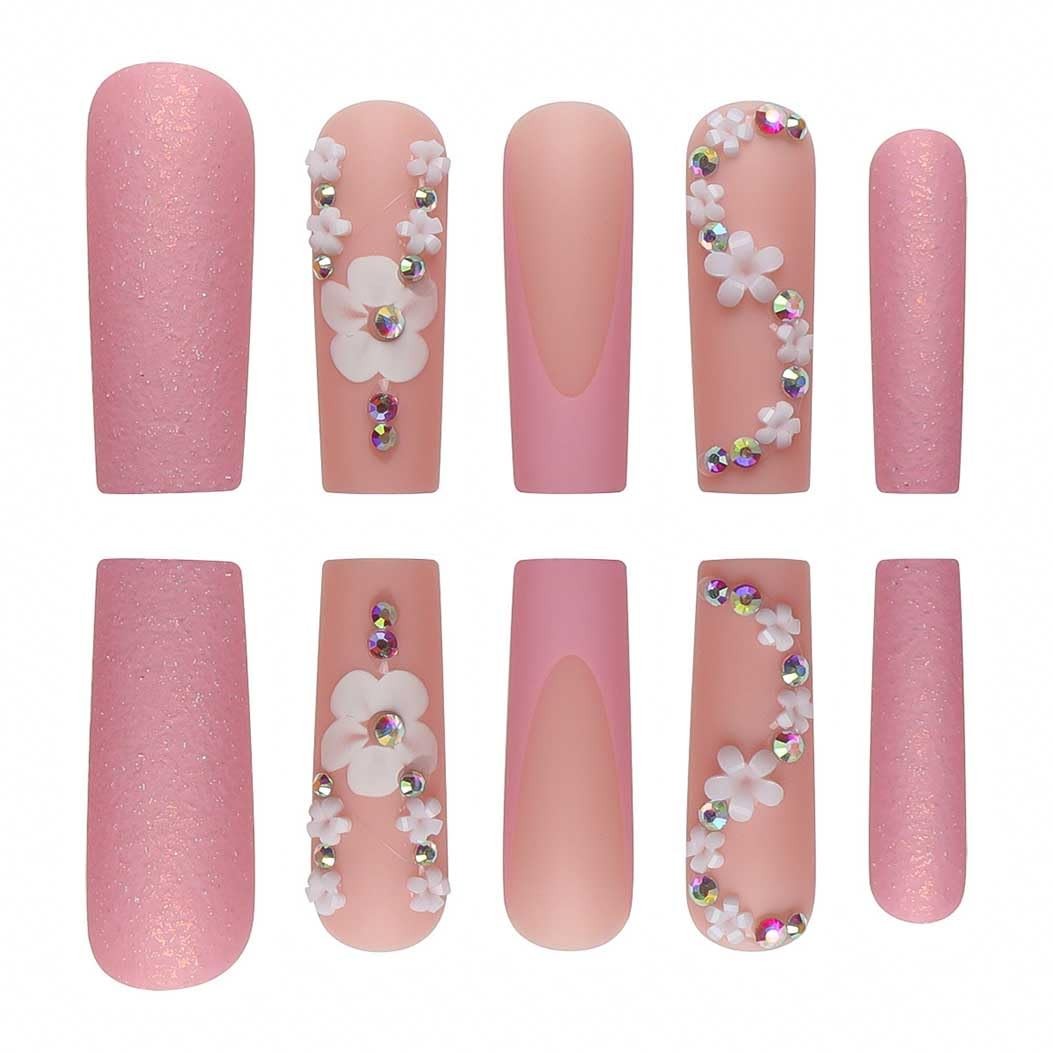 RikView Long Press on Nails Square Fake Pink Acrylic 24 Piece Set,