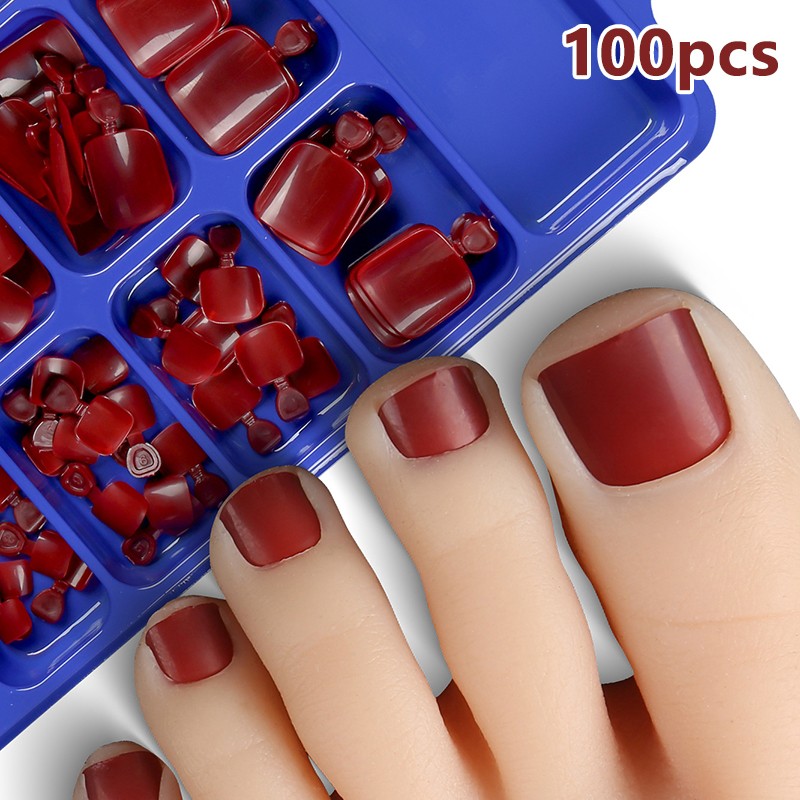 100pcs Fake Toenail Press On Toe Foot Full Cover Nails Art Tips Fast Wearable