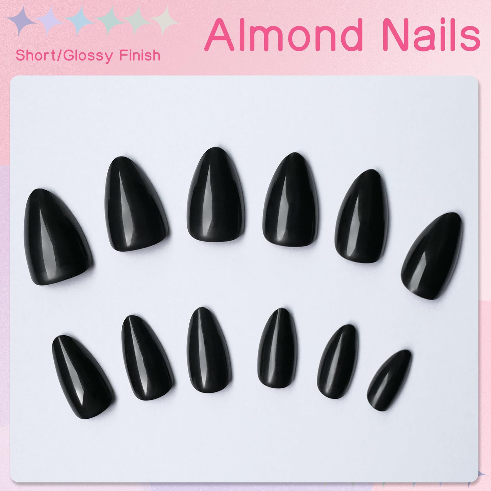 360pc Almond Press on Nails Short Fake Nails Black Glue on Nails XS Short Acryli