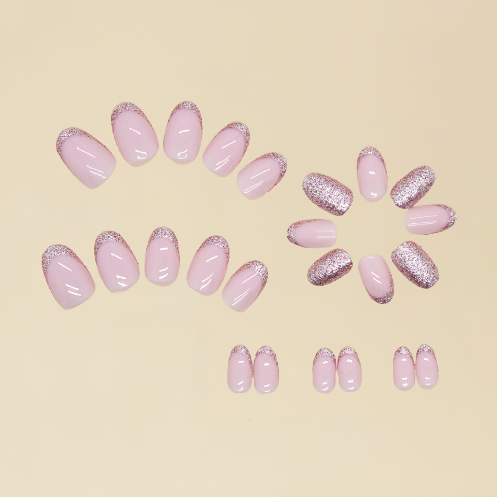 24pcs Handmade Shiny Bling Pink Ins pretty press on Nails, Short Round Shape