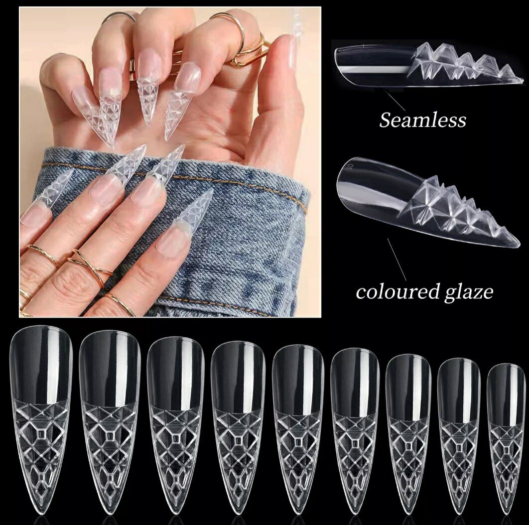 Clear Fiberglass mosaic Design False Nail Art Tips UV Gel Acrylic Nails 408pc ap