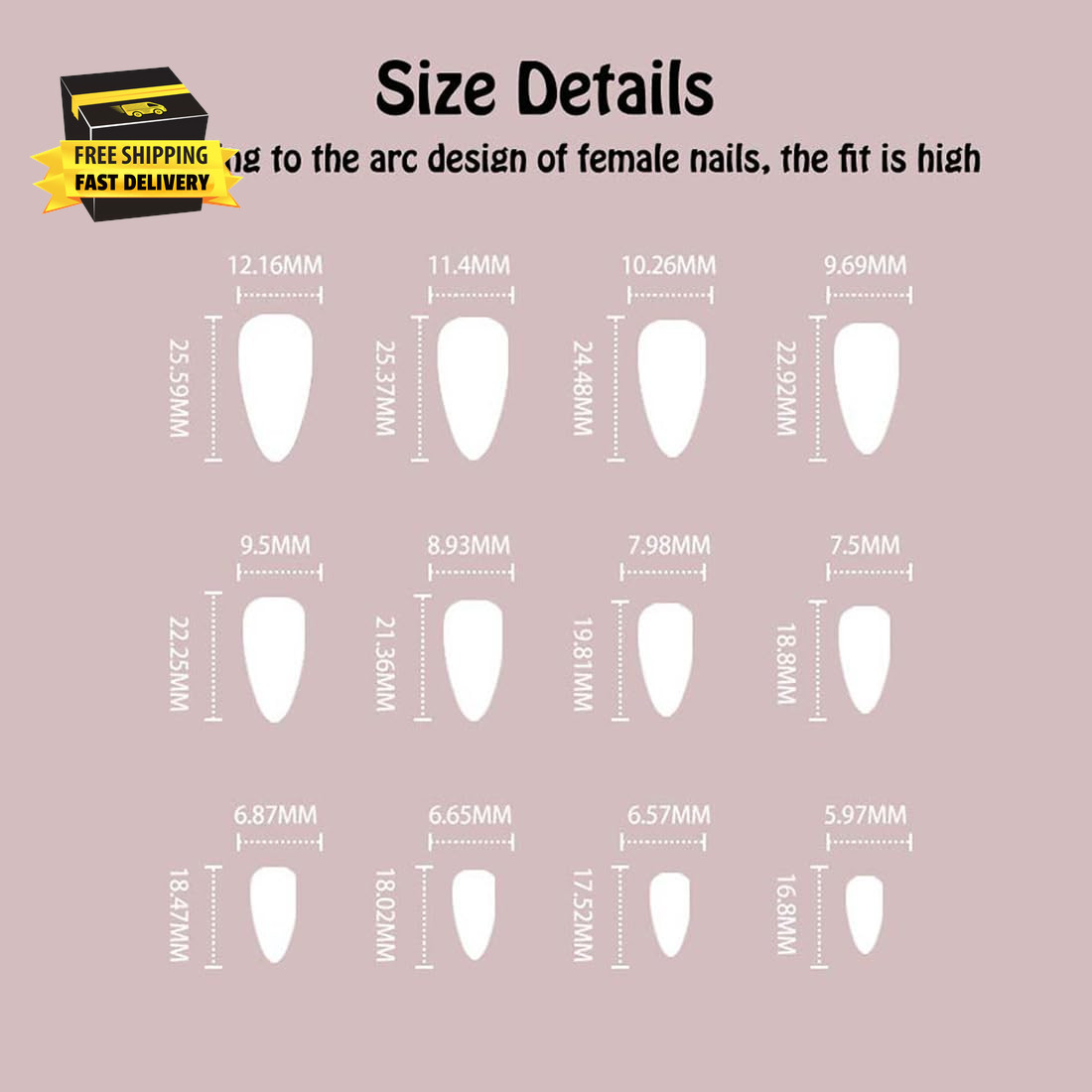 Coffin Press on Nails Pink Short Medium Bling Fake Nails with Designs Fantasy Ma
