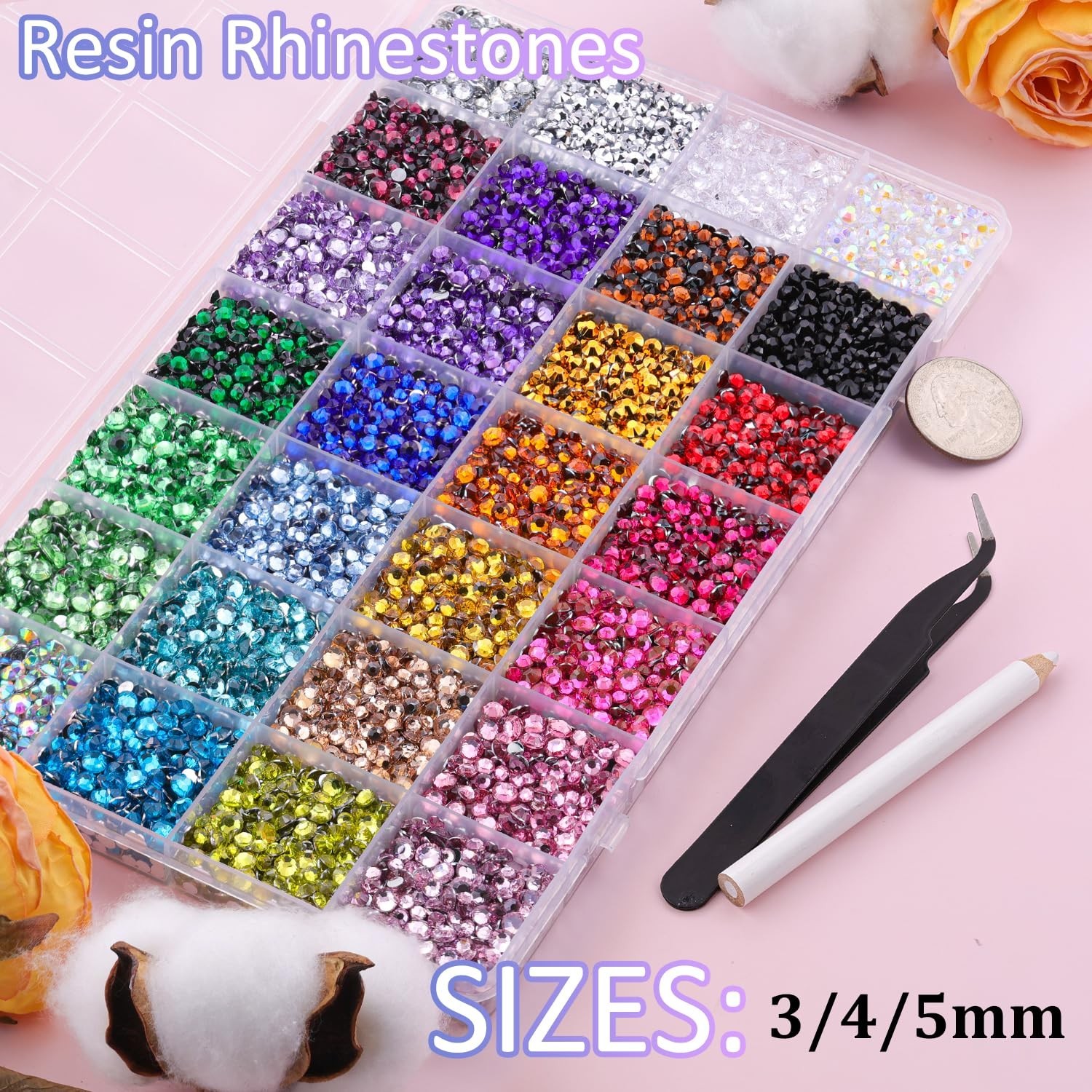 Resin Rhinestones 3/4/5mm Multicolor Flatback Gems 20000Pcs Jewelry Glue for