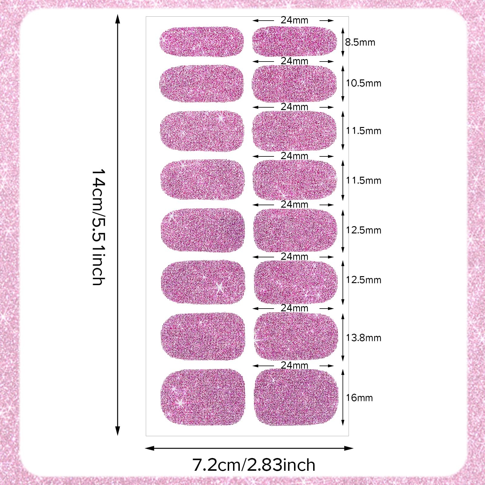12 Sheets Glitter Nail Wraps, Polish Strips Stickers, Shine Multicolor