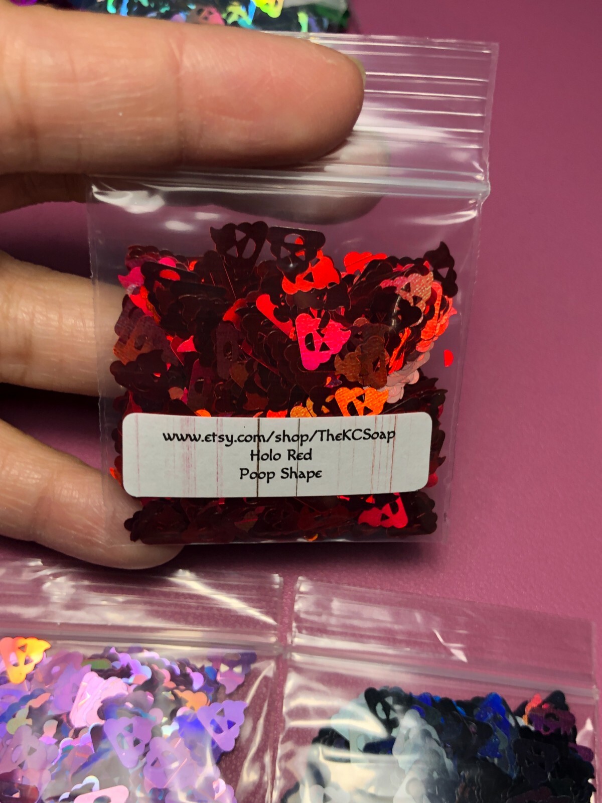5G Holographic Red Poop Shape nail acrylic gel craft US Seller