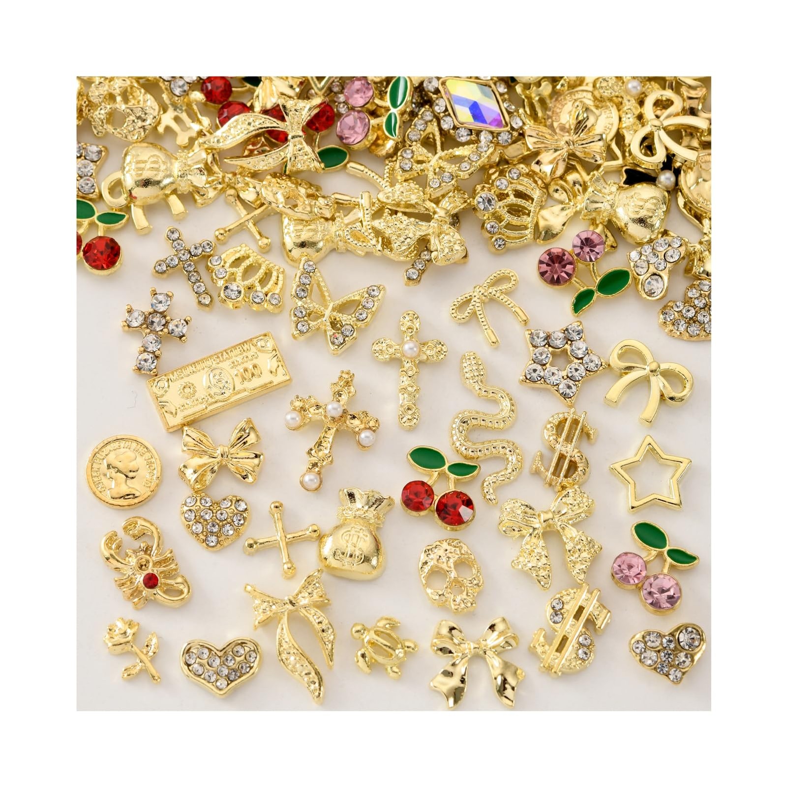 OPMADM 100Pcs Gold Nail Charms and Gems for Nails Design 100 Pcs,