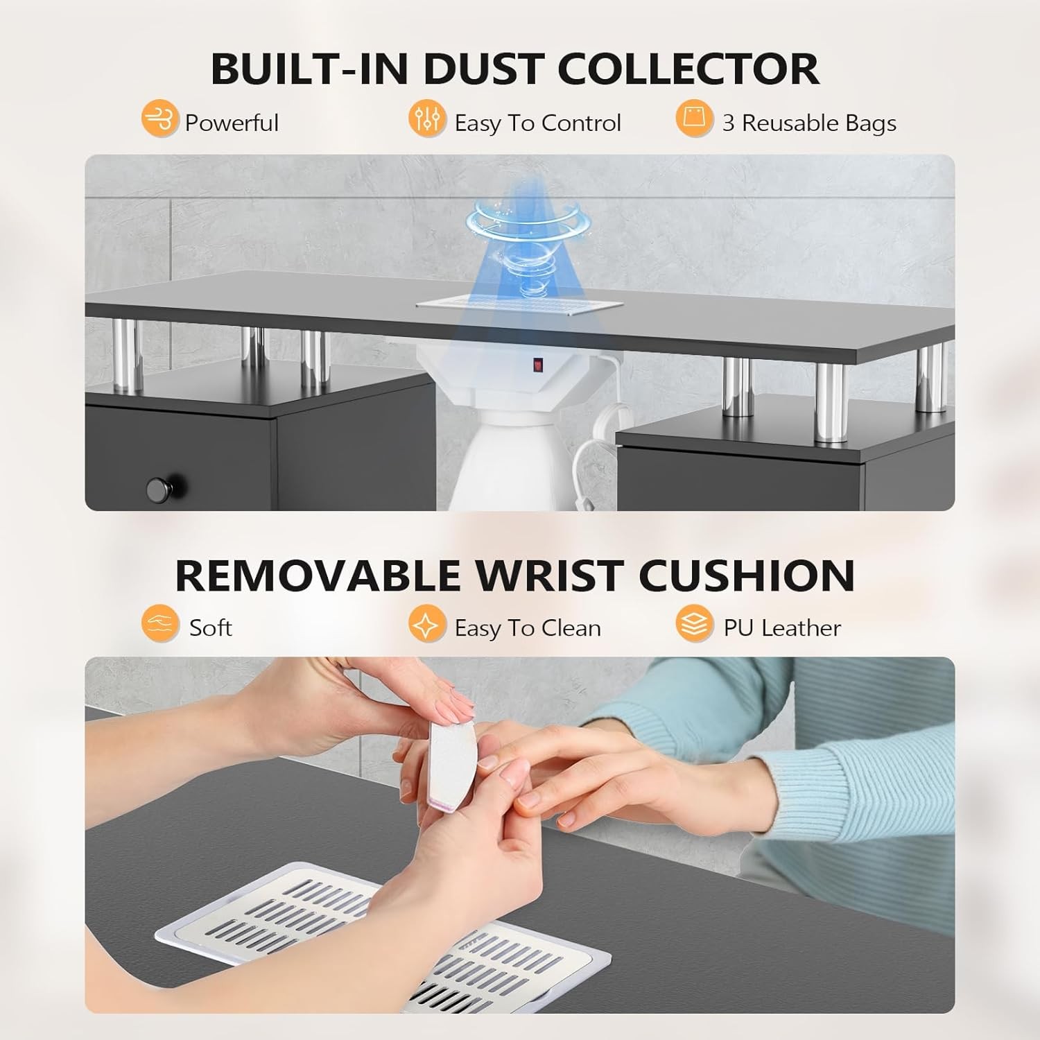 New Nail Tech Desk with Stool, Integrated Dust Collector for Makeup Beauty Salon