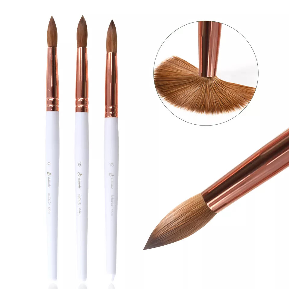 ACRYLIC KOLINSKY NAIL BRUSH White Wood Handle #8-#22