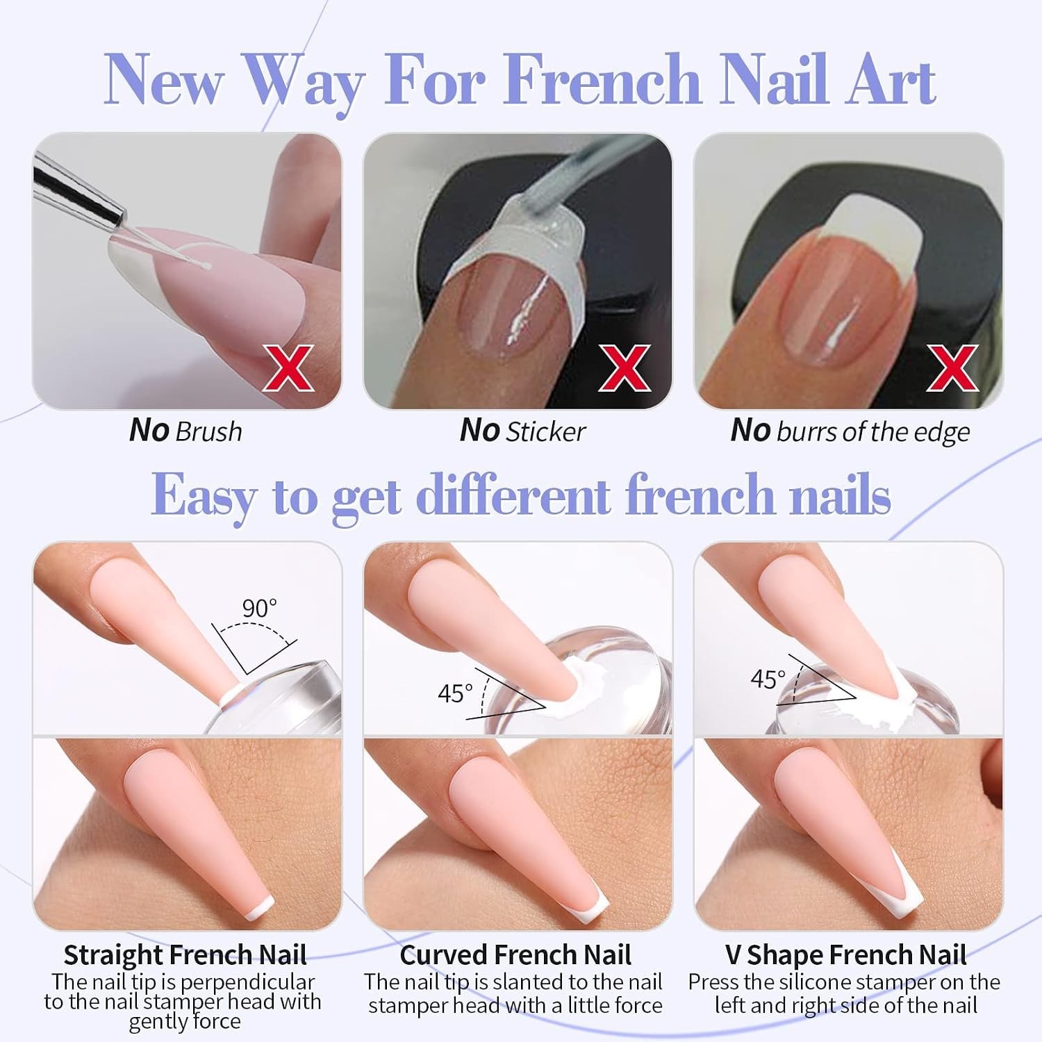 Versatile 6PCS Nail Art Stamping Kit | Long & Short Jelly French Manicure