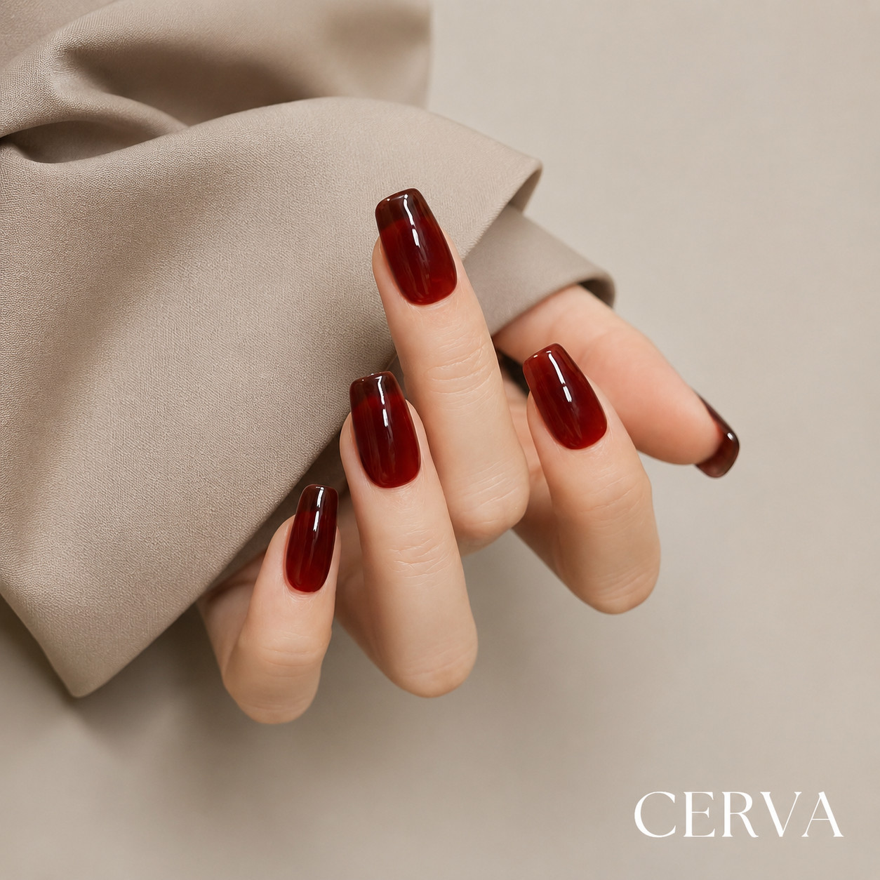 Handmade Deep Red Press On Nails Coffin Glossy Gel Luxury Reusable Fake Nails