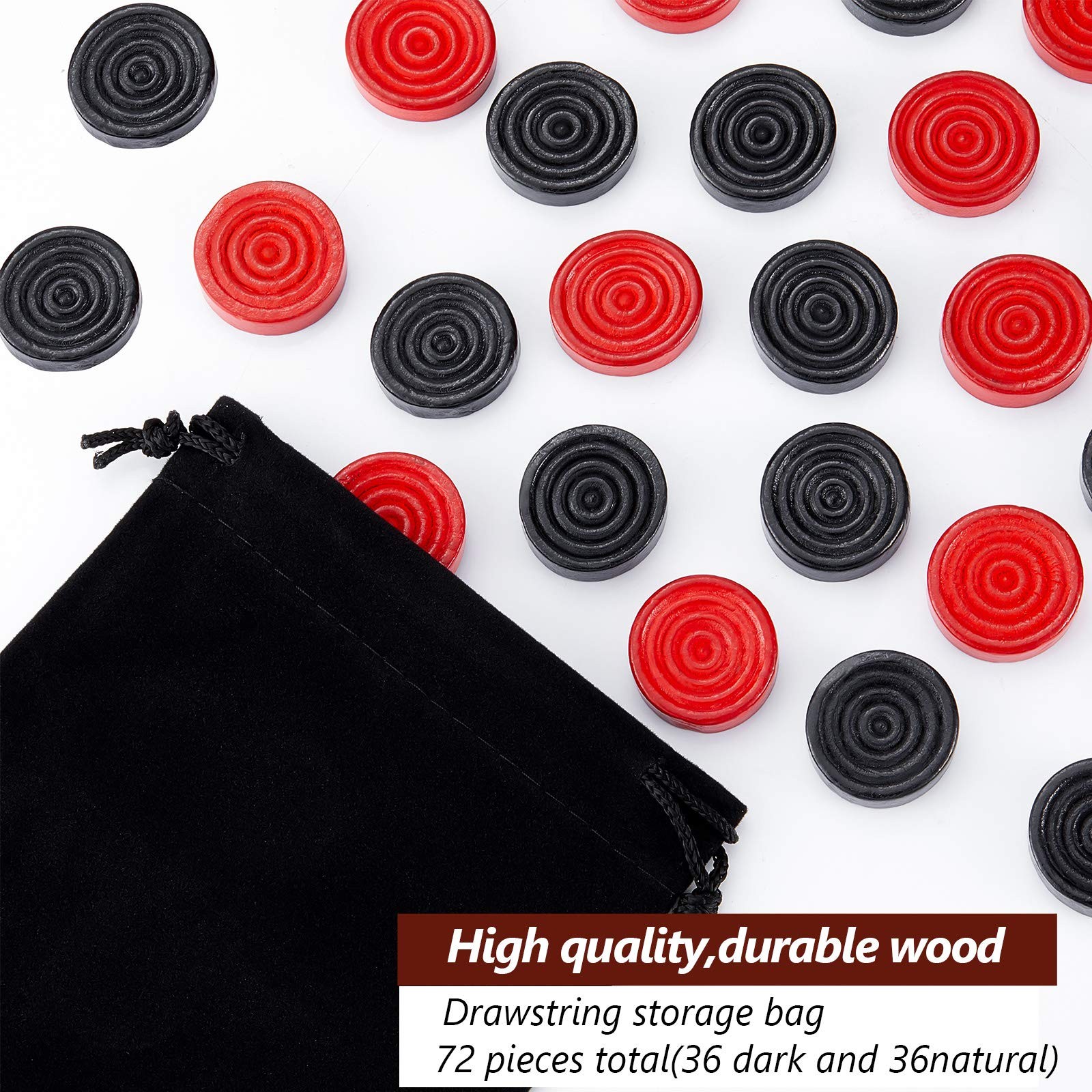 Skylety 72 Pcs Wooden Checkers Pieces 1.06 inches in diameter, Red, Black