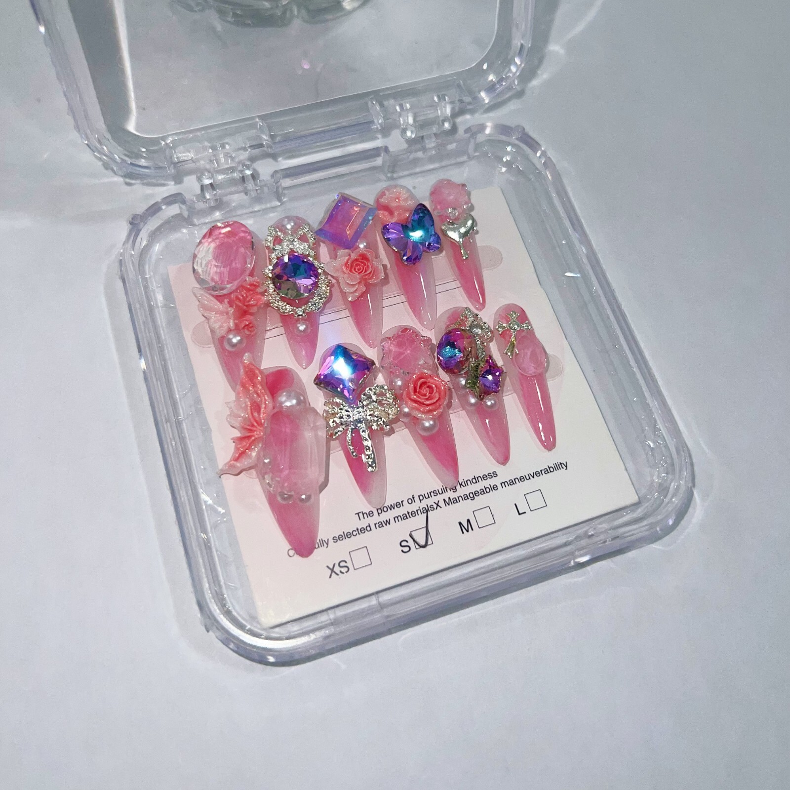 Handmade Flowers And Rhinestones False Nail Long Stiletto Press on Nail