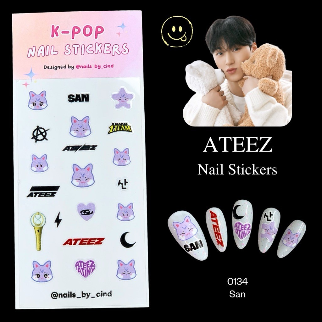 ATEEZ KPOP NAIL STICKER FAN MADE KOREA SAN WOO YOUNG SEONG HWA HONG JOONG I Z10