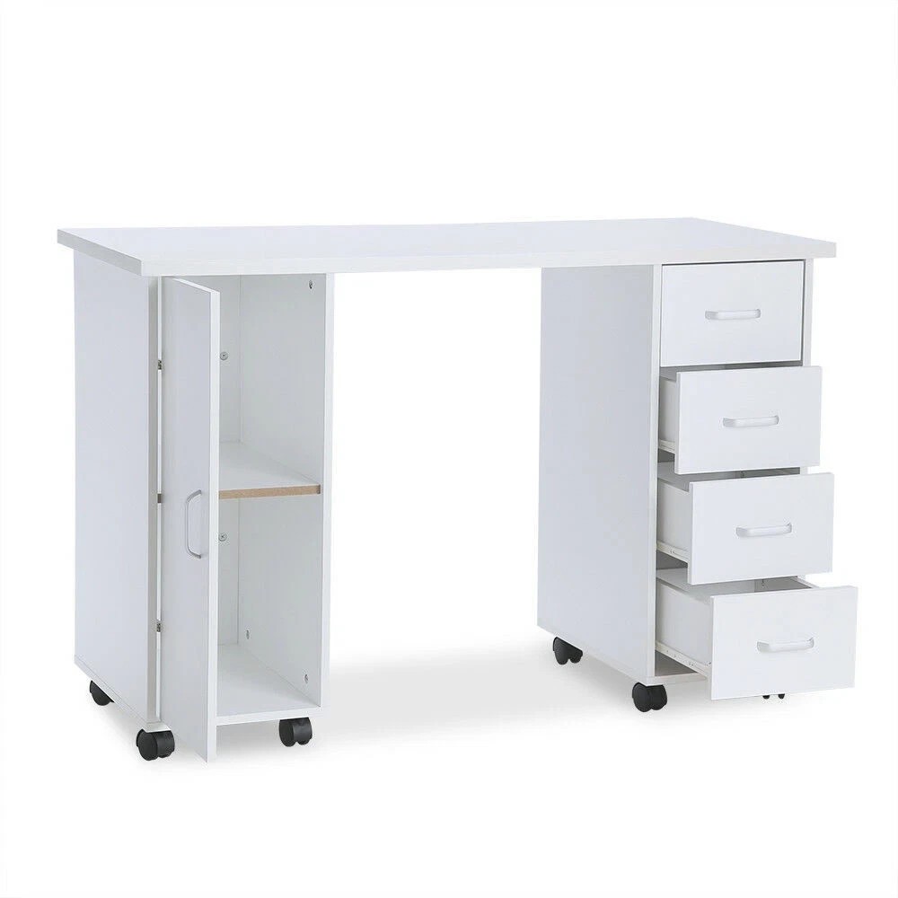 Manicure Nail Table Station Spa Beauty Salon Wheel Desk With Door & 4 Drawers
