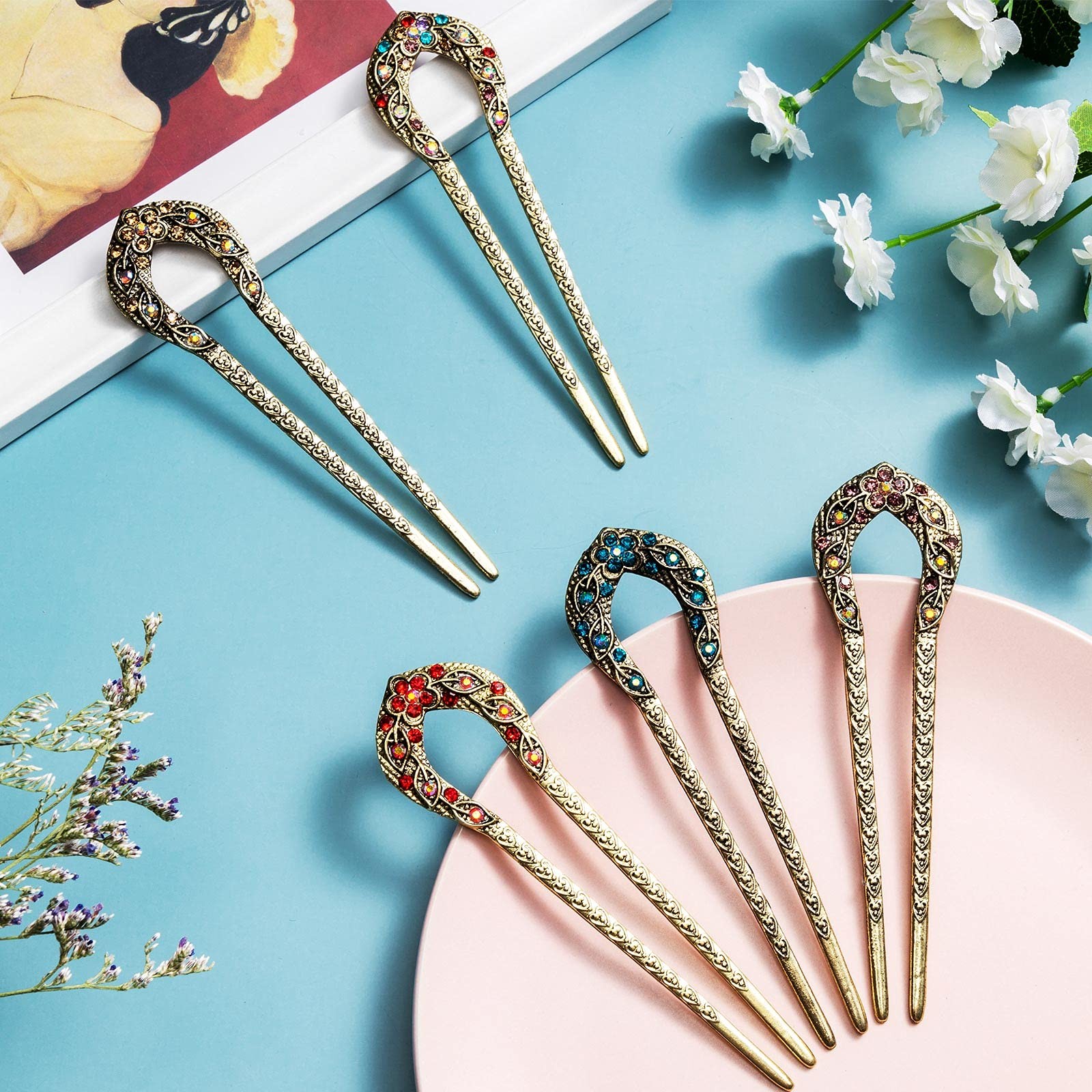 Waydress 5 Pcs Vintage Hair Fork French 1 Count (Pack of 1), Blue,Purple,Red