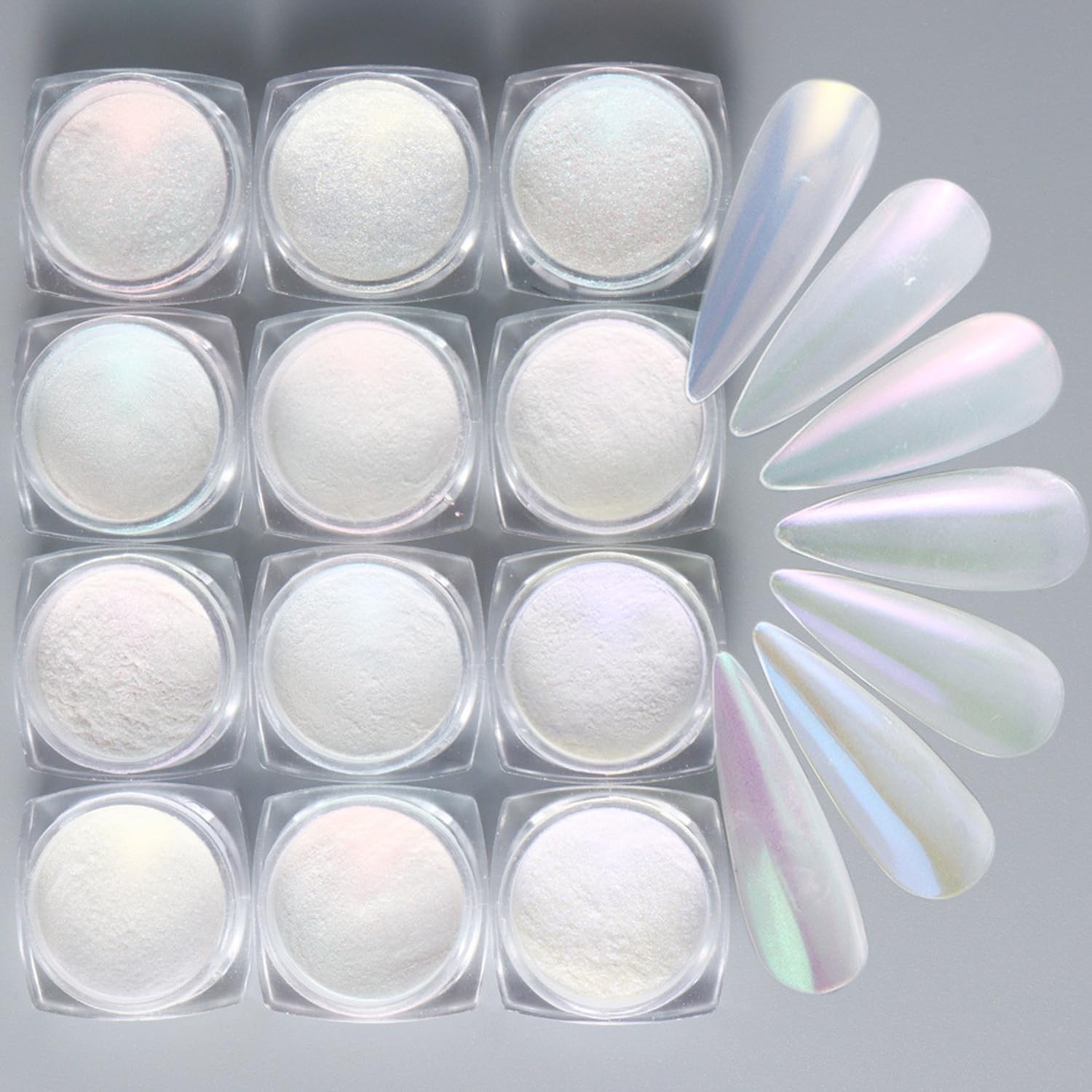 WOKOTO 12 Colors White Pearl Chrome Nail Powder for Art, Multi-Color