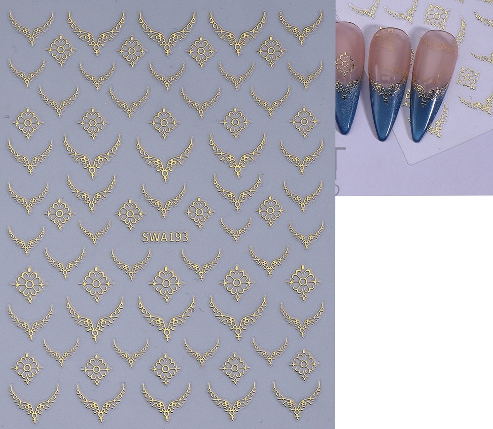 Lace French Tips Nail Art Stickers BOHO Flowers Gold Silver Black Red 4 Colors