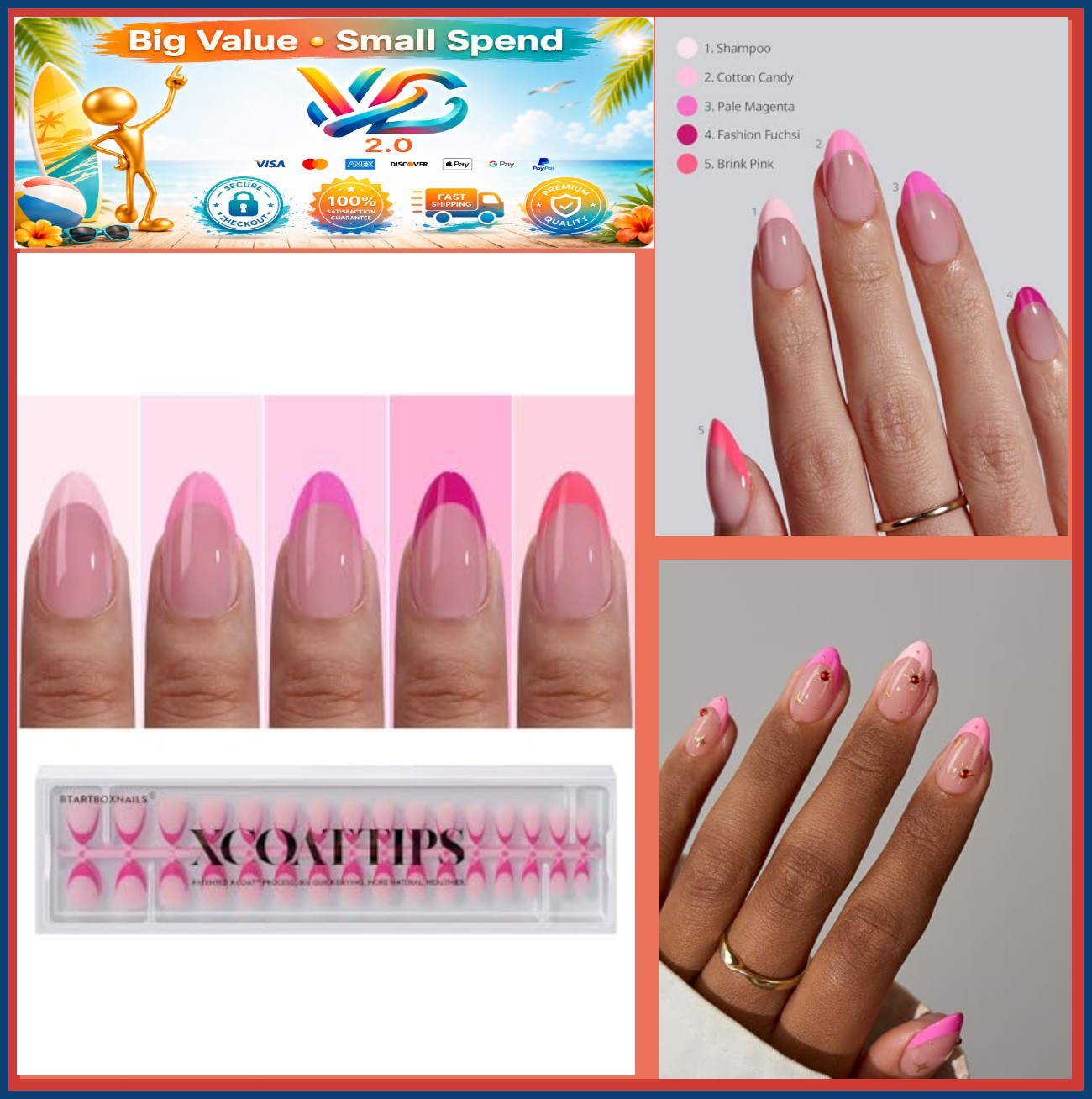 160ct Pink French Tip Press On Nails Short Almond Soft Gel