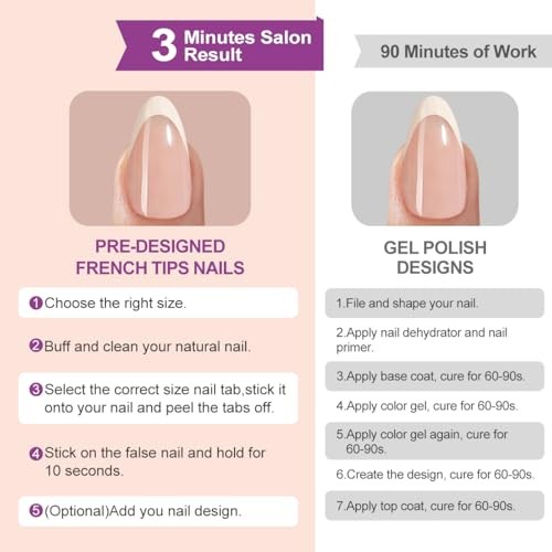 216 Pcs French Tip Press on Nails Meidum Medium Almond 9 Color French Tips