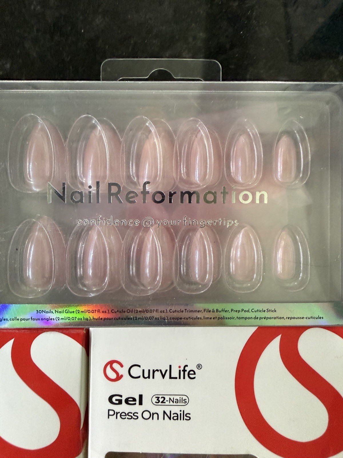 CurvLife Gel Press-On Nails 32pc Medium Square French Glitter Multicolor