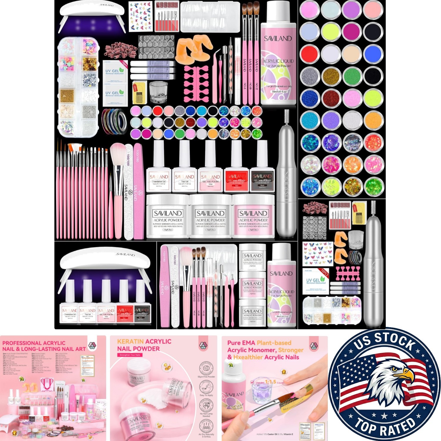 All-In-One Acrylic Nail Kit for Beginners: UV Light, Drill & 3 Color Gel Polish