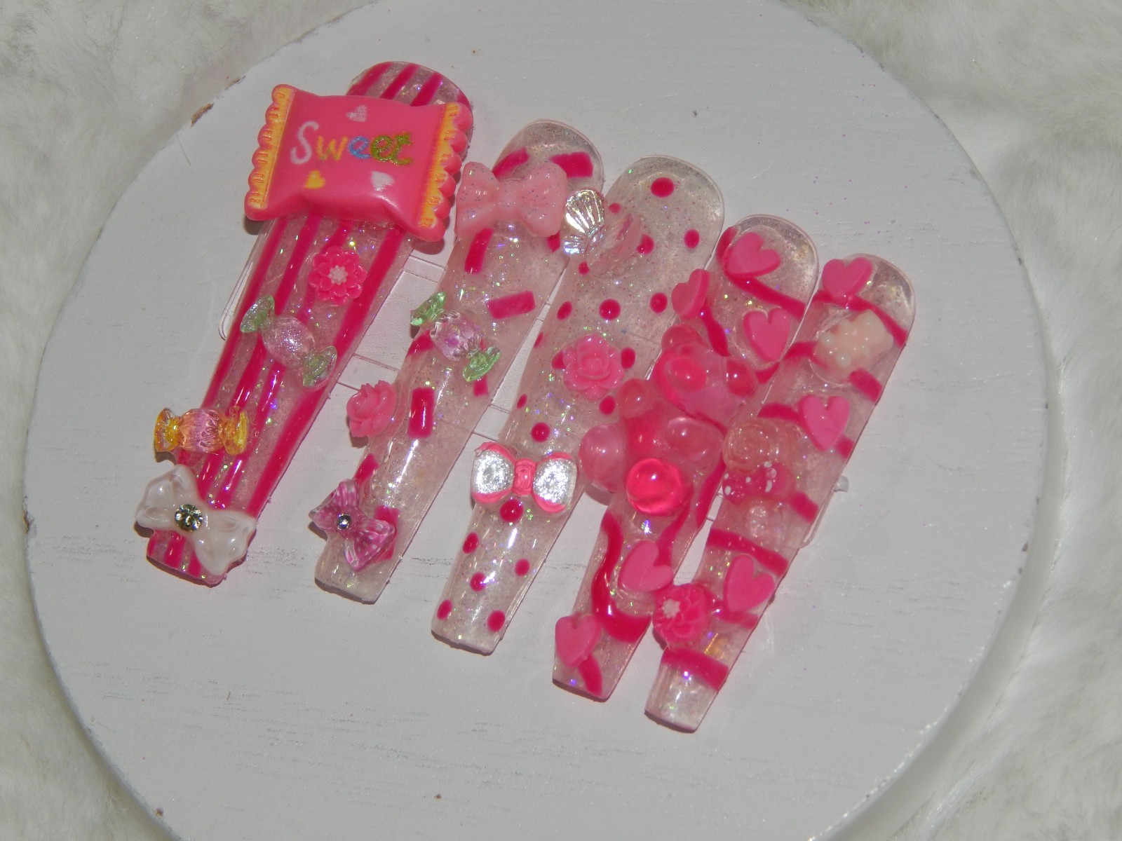 Luxury Handmade Press-On Nails I Reusable I Glowing In Candy I Coffin Shapel 3XL