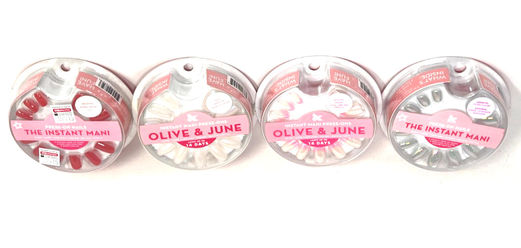 (4) Olive & June Press On Nails Instant Mani Sealed No Repeat Styles French