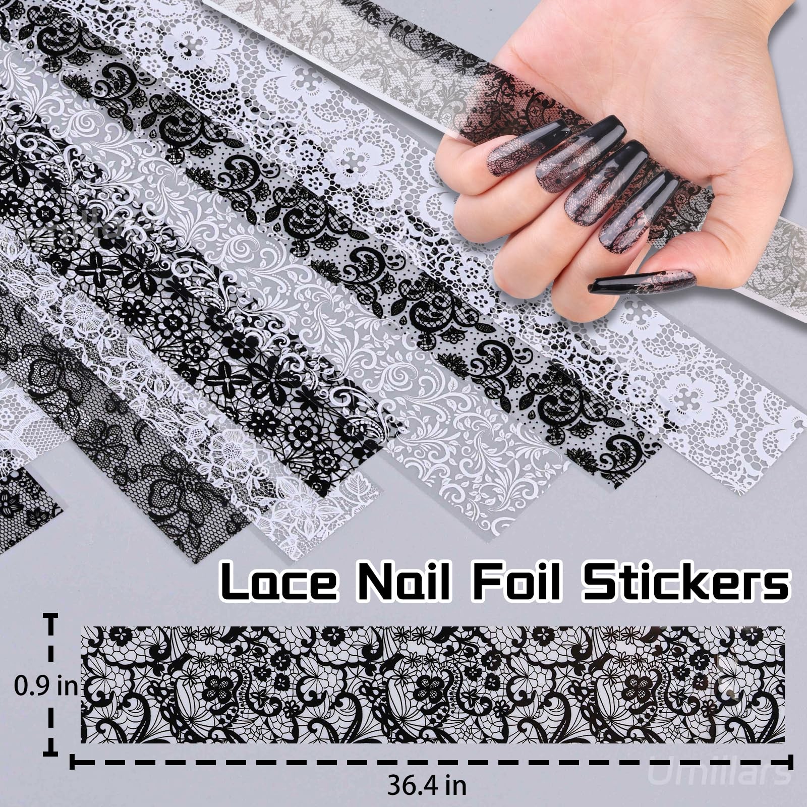 15 Rolls Black White Lace Nail Foil Transfer Stickers, Nail Lace Flowers Stic…