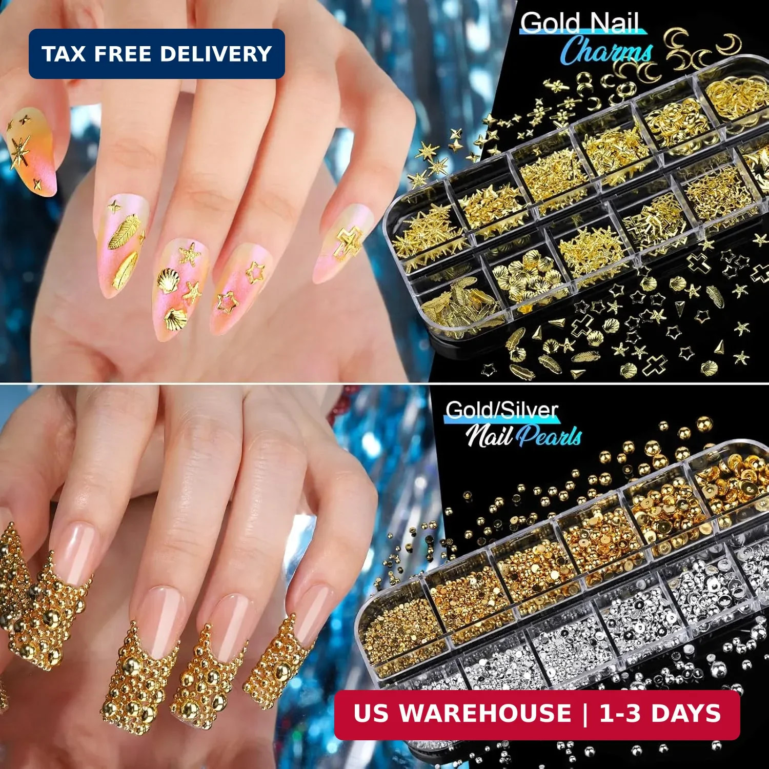 Nail Charms Nail Stickers for Nail Art Kit, 8 Boxes Nail Rhinestones Na